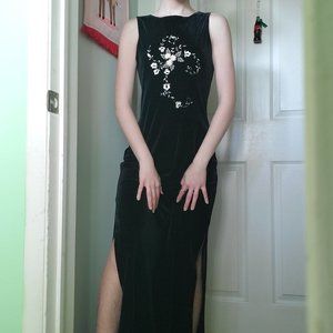 90s black velvet long dress